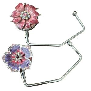 SPRING STREET DESIGN SET OF 3 FLOWERS CRYSTALS ENAMEL HANDBAG HOLDER BAG HOOK